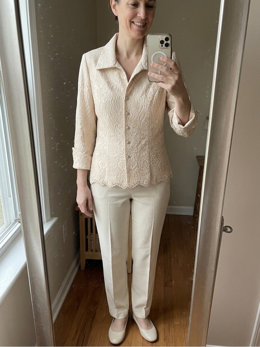 Vintage Blazer Cachet Cream Lace Women’s Dress Jacket Blazer Sz 10 Botton Front